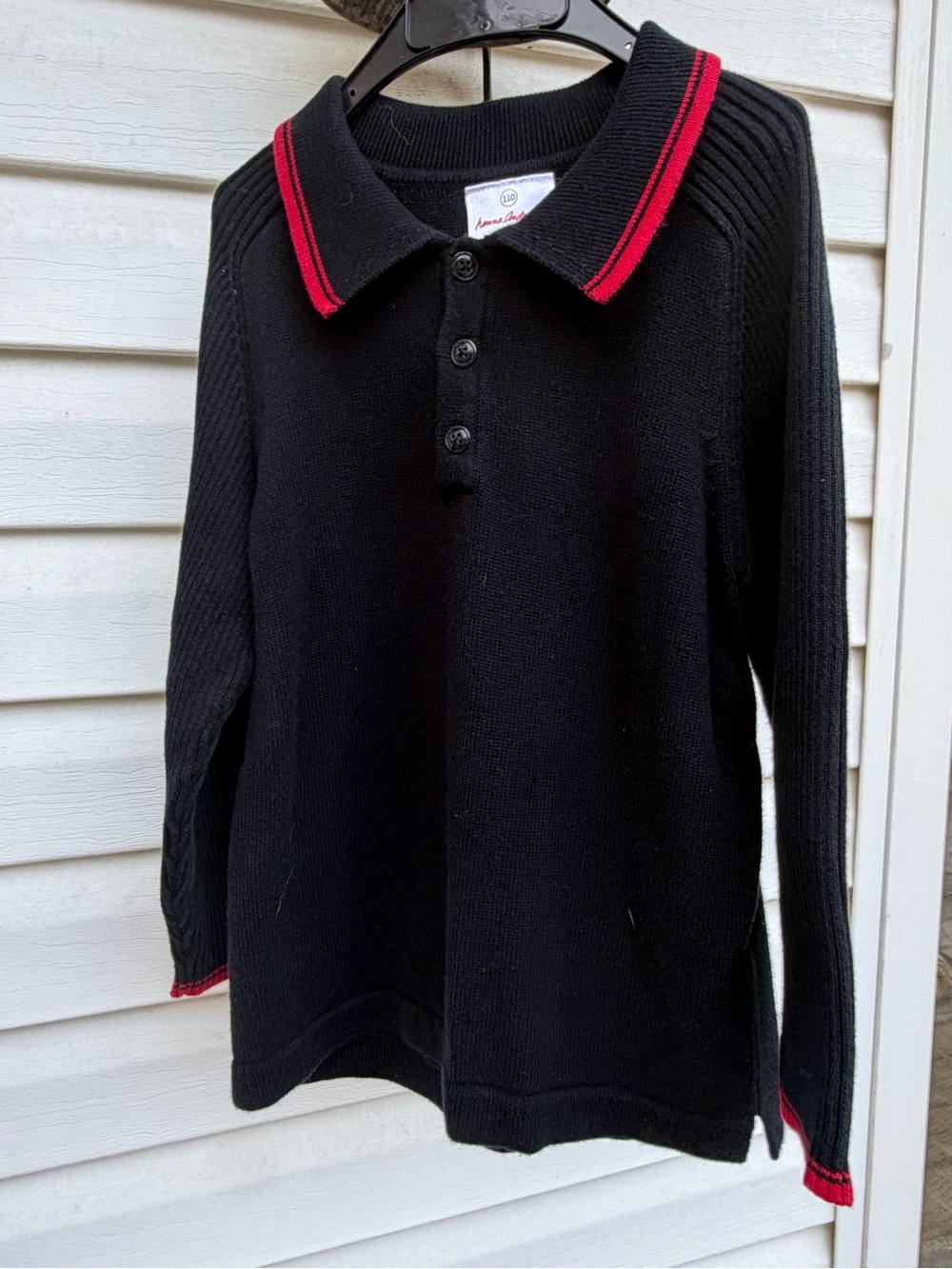 Hanna Andersson Boys 110 Size 5 Black Red Cotton Knit Rugby Polo Sweater
